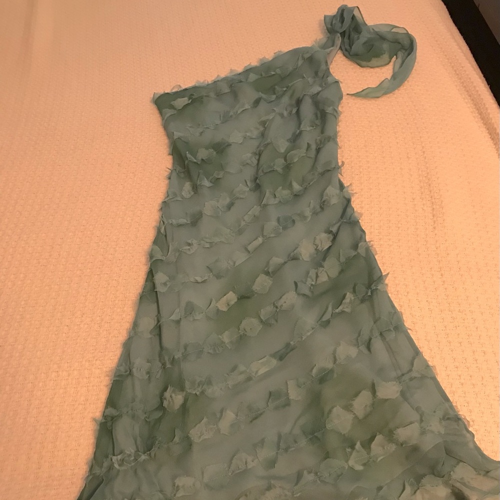 BCBGMaxAzria One-Shoulder Seafoam Green Ruffled Dress